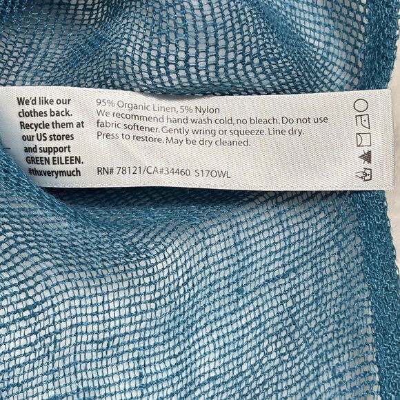 Eileen Fisher Organic Linen Slub Mesh Tunic Boat Neck Top Womens Small Blue - Picture 5 of 5